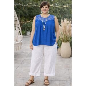 Lace Crochet Royal Blue Boho Chic Sleeveless Blouse Handkerchief Hem Sz: 2x